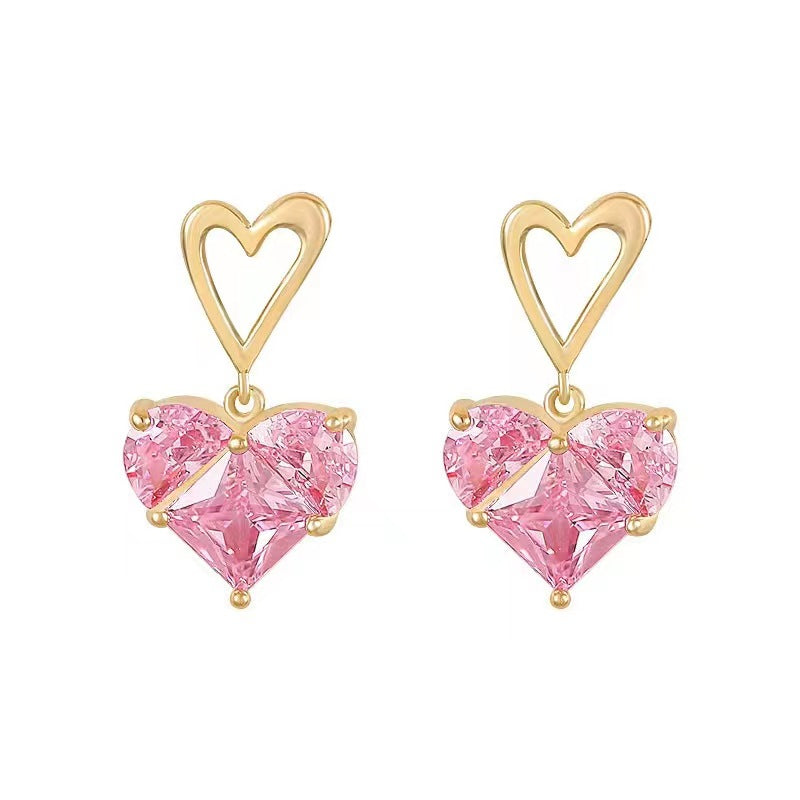 Wholesale Romantic heart-shaped peach pink earrings, fresh and sweet, simple and cool, super shiny earrings