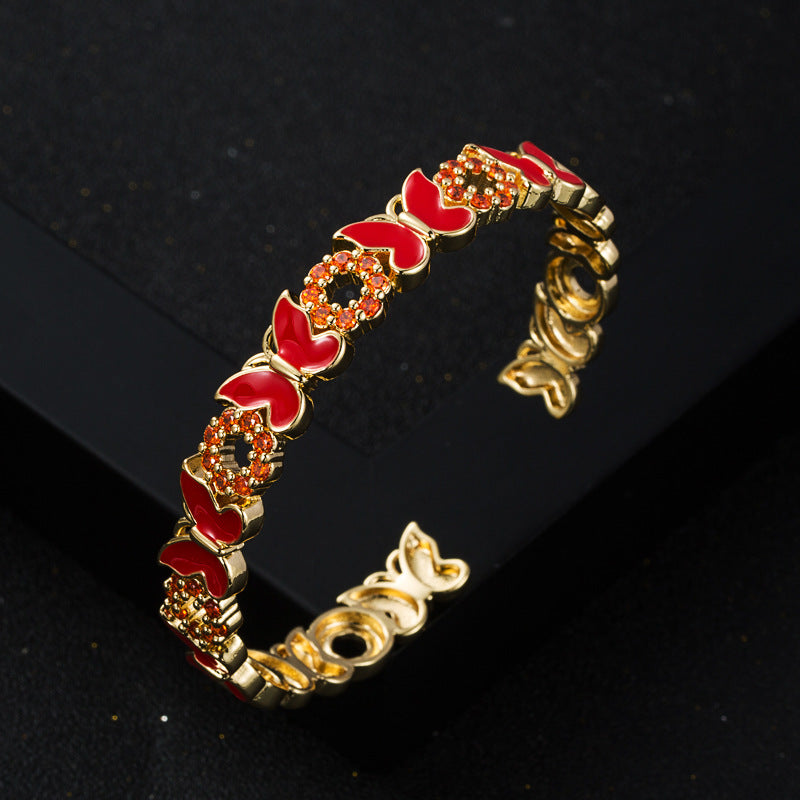 Wholesale  Copper Gold Plated Oil Dropping Butterfly Bracelet Advanced Sense Opening Exquisite Bracelet Accessories for Women