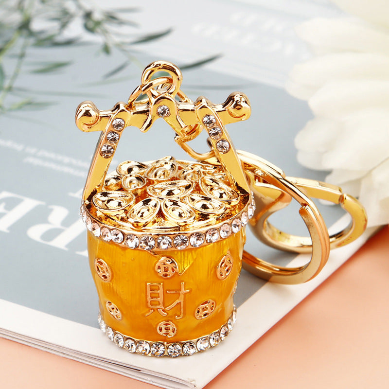 Wholesale Metal Pink Rhinestone Lucky Bag Keychain Chinese Style Car Key Accessory For Women Gift