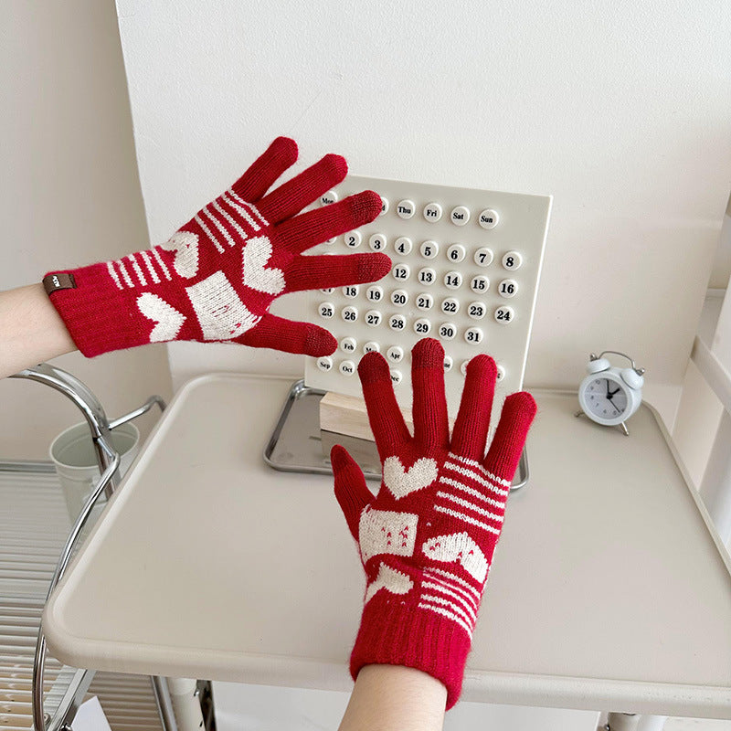 Wholesale Christmas Red Wool Knitted Warm Touch Screen Split Finger Gloves