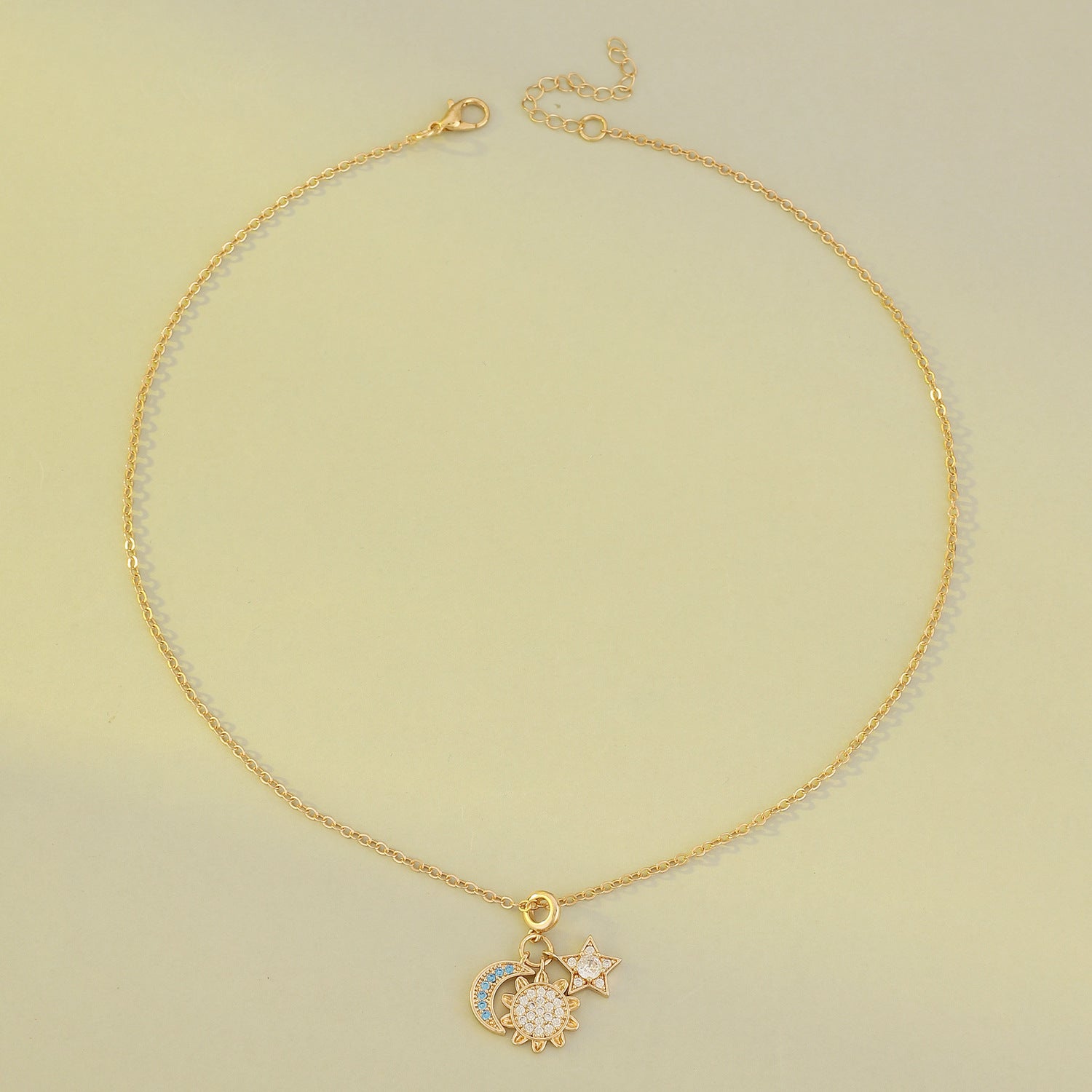 Wholesale Sun and Moon Tonghui Stacked  Diamond  Open Copper Rings Necklaces Jewelry Set