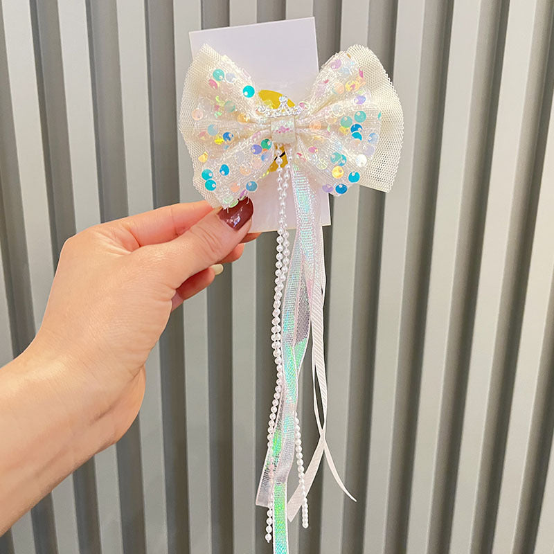 Wholesale Princess Sweet Ribbon Sequin Bow Top Clip Crown Children's Hair Accessories