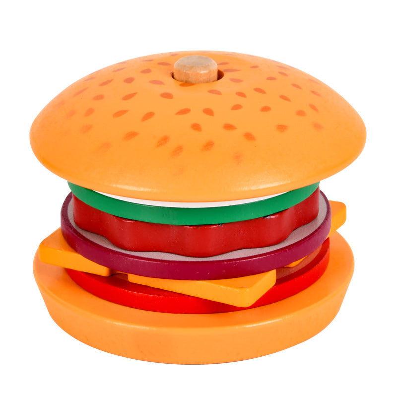 Wholesale Children's Simulated Wooden Home, Hamburger and French Fry Sandwich Set, Pillar Pairing, Puzzle Food, and Assembled Toy