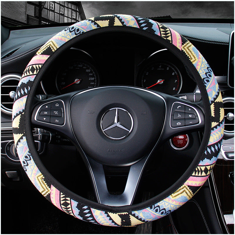 Wholesale Ethnic Style Linen Elastic Flax Car Steering Wheel Cover