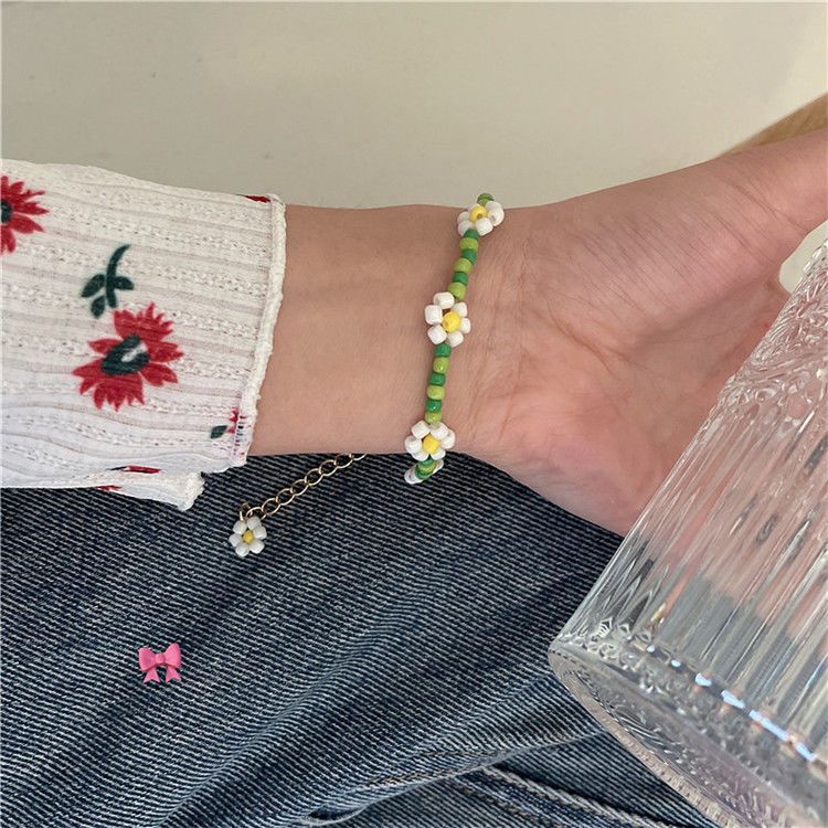 Wholesale Cute Beaded Candy Color Flower Rice Beads Glass Bracelet