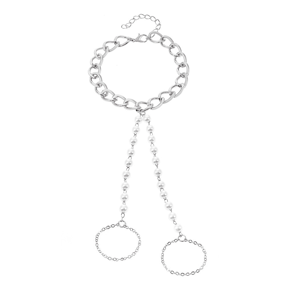 Wholesale Butterfly Heart Pearl Mitten Ring Alloy Bracelet