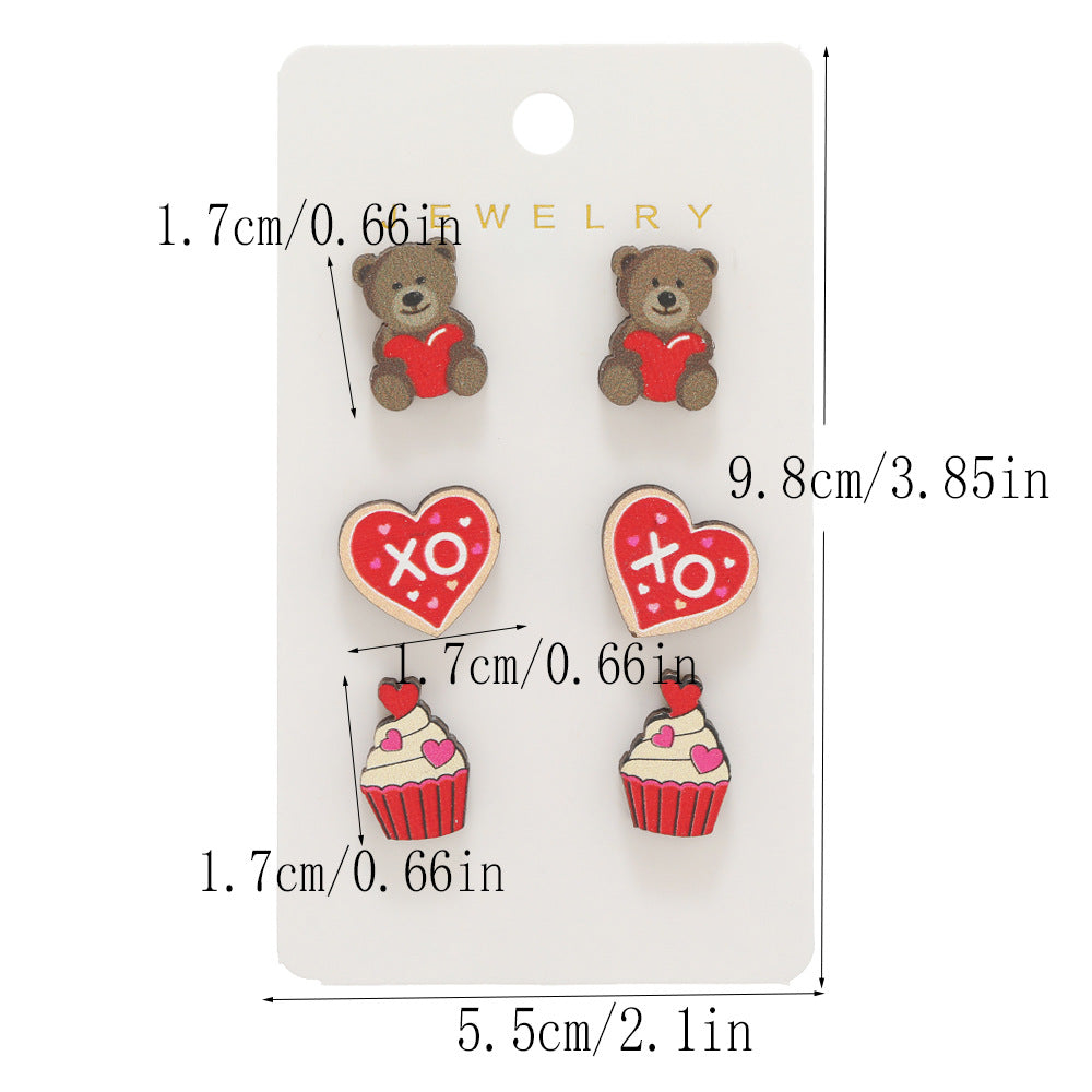 Wholesale Valentine's Day Love Rose Set Wooden Earrings