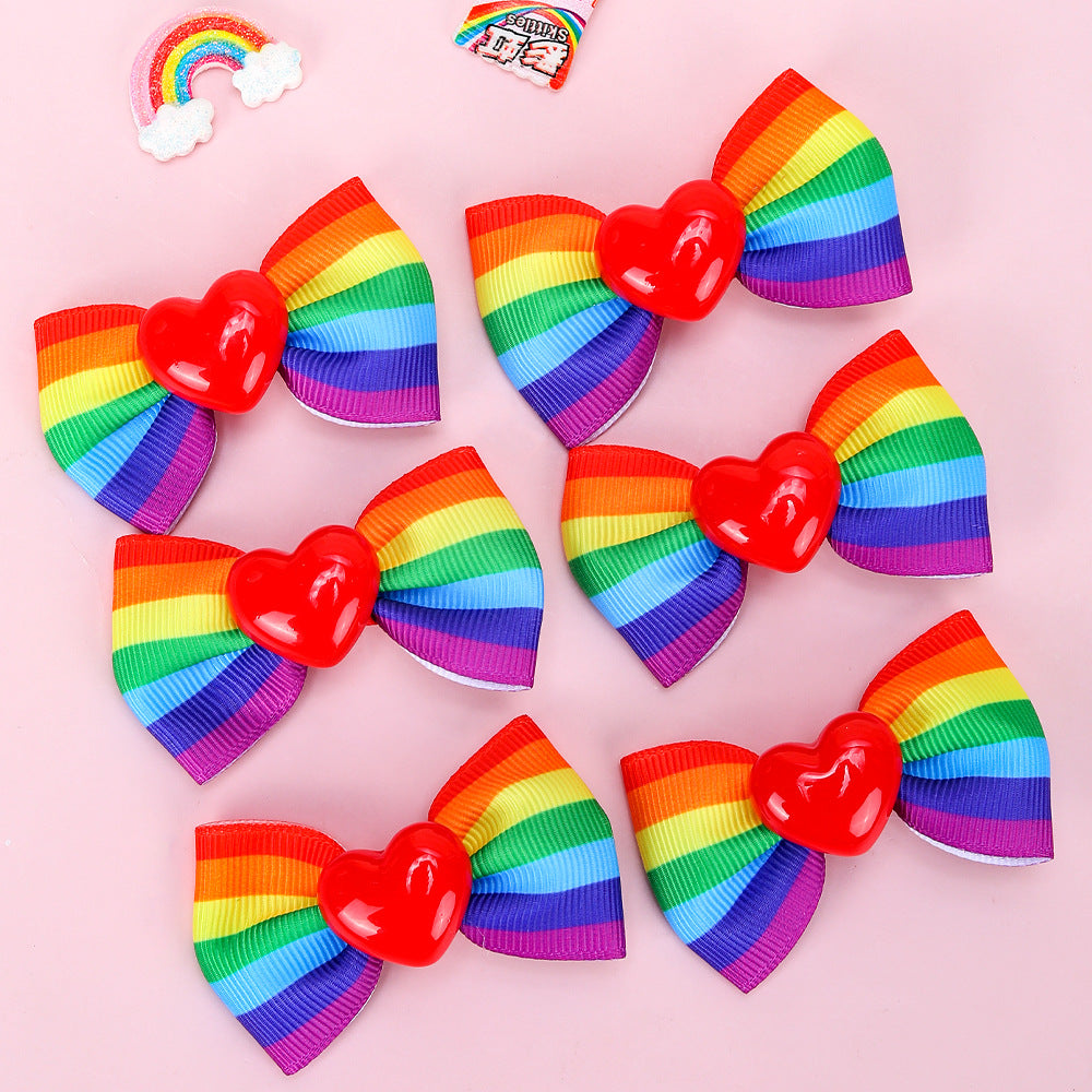 Wholesale  Children' s Bow Hairpin Rainbow Rib Bow Clip Cute Girl' s Hair