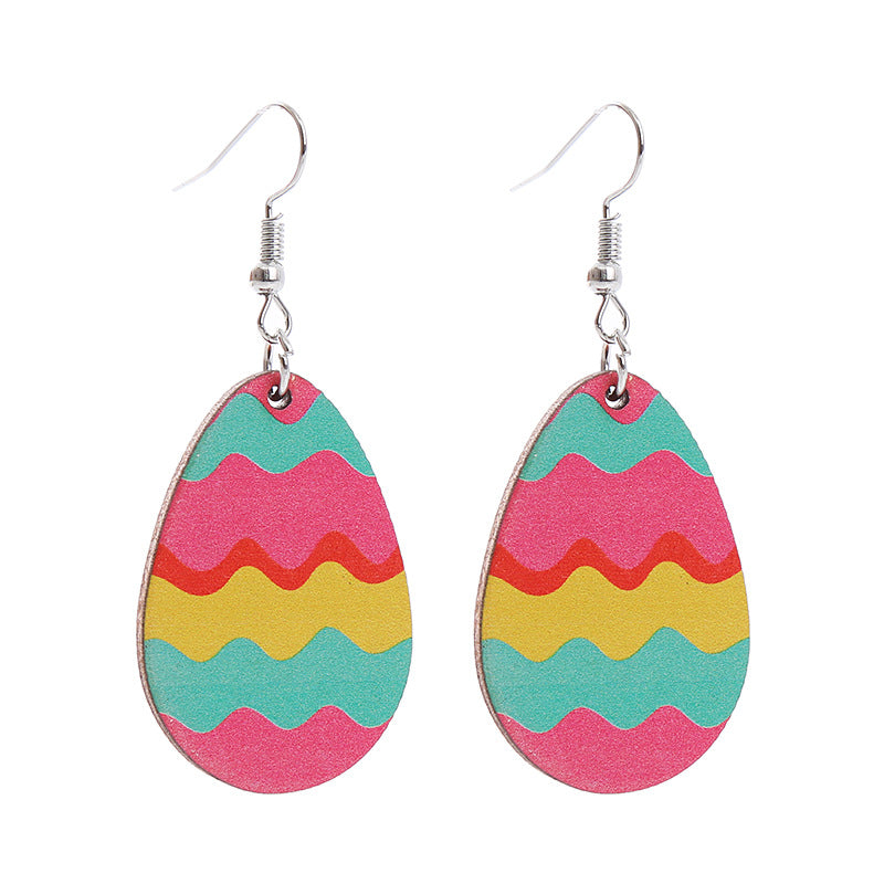 Wholesale Easter Bunny Flower Basket Printed Egg Chick Wooden Earrings