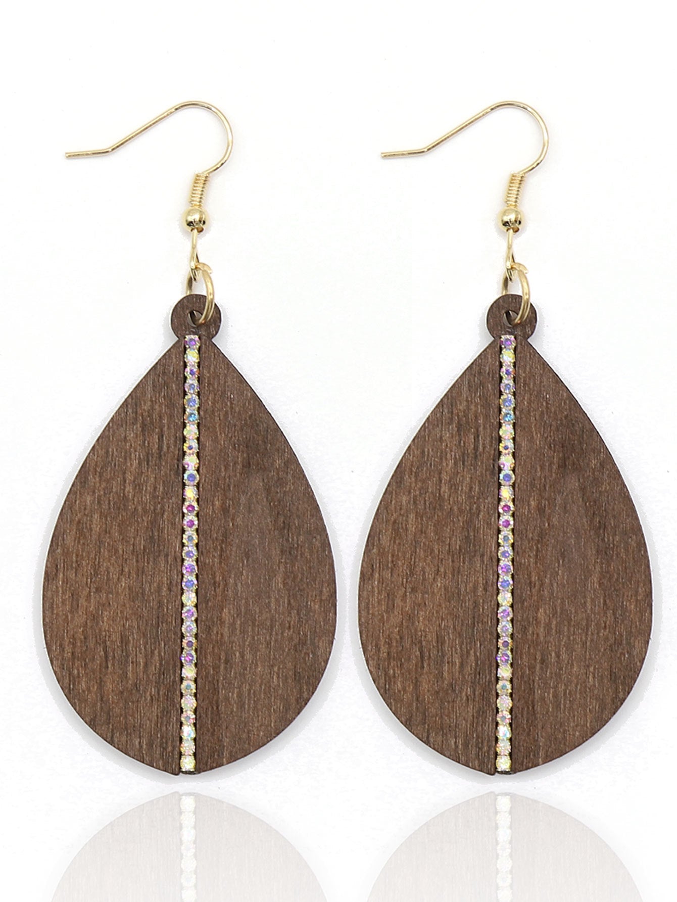 Wholesale Wind Drop Shape Wooden Frame Printing Color Texture  Earrings
