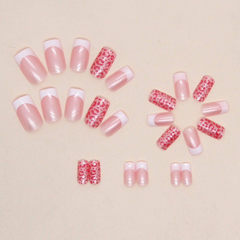 Wholesale Medium Length Square Rose Red Leopard Aurora Nail Stickers