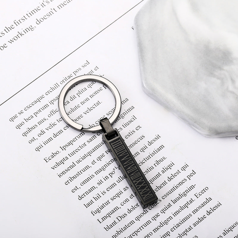 Números romanos de acero inoxidable al por mayor llavero de barra larga tridimensional