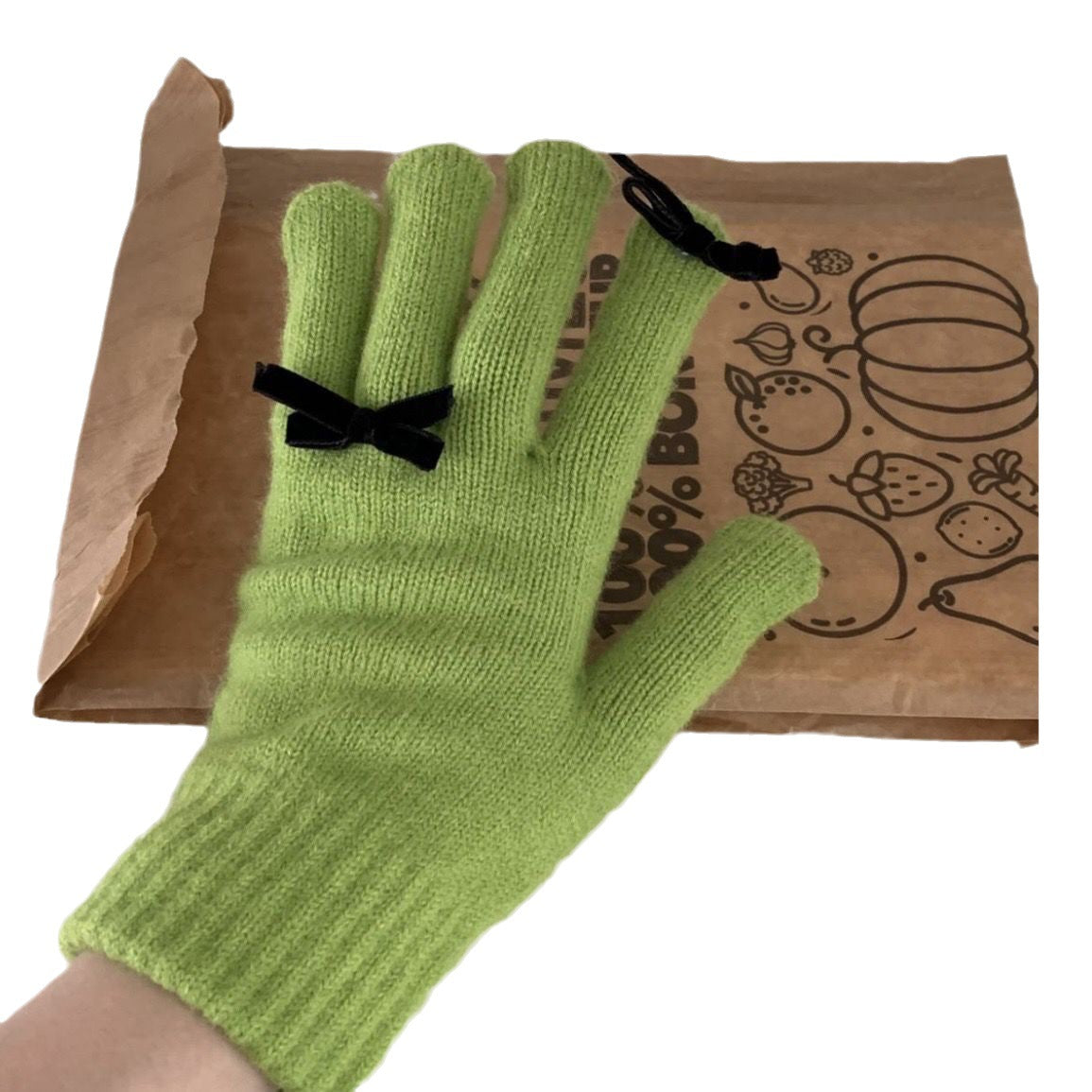 Wholesale Cute Butterfly Decoration Autumn and Winter Warm Fingerless Touch Screen Knitted Wool Gloves