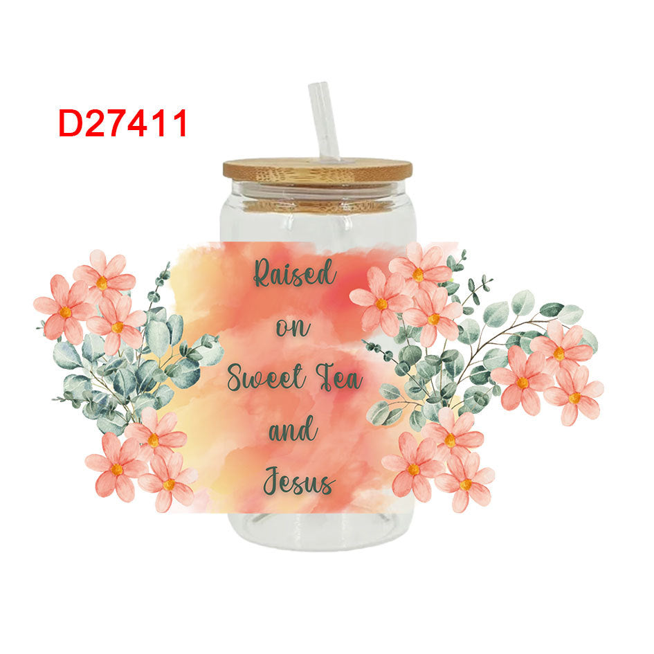 Wholesale Colorful Summer English Flowers 16oz Cup UV DTF Wraps