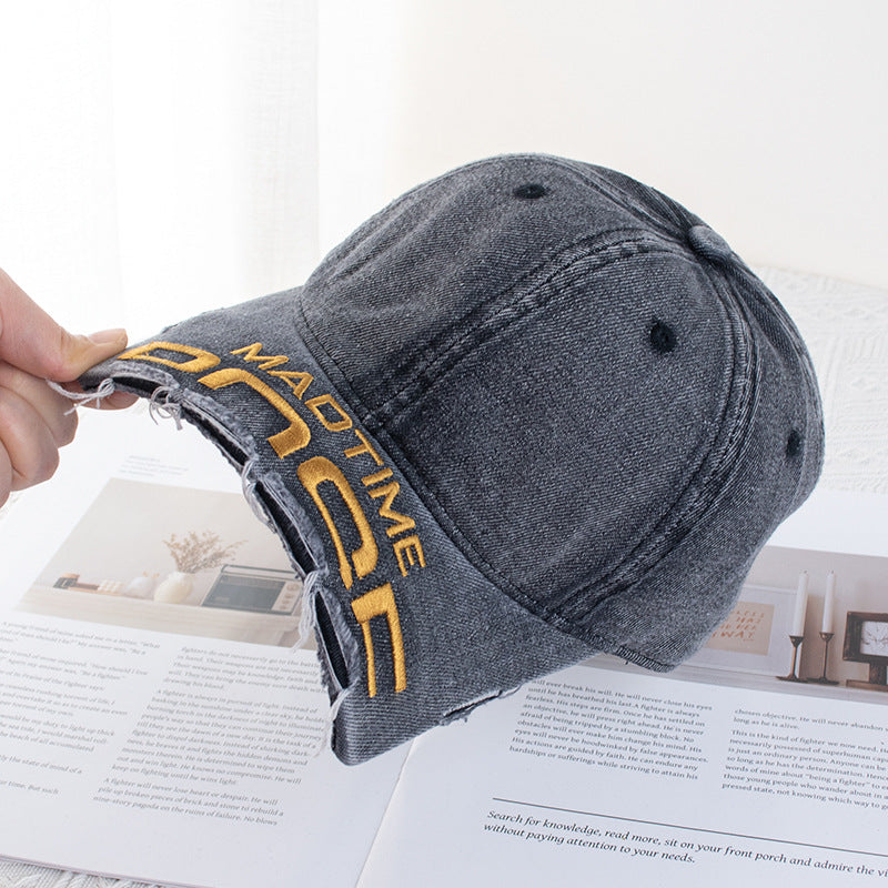 Wholesale Vintage broken brim leopard print large head circumference raw edge distressed baseball cap