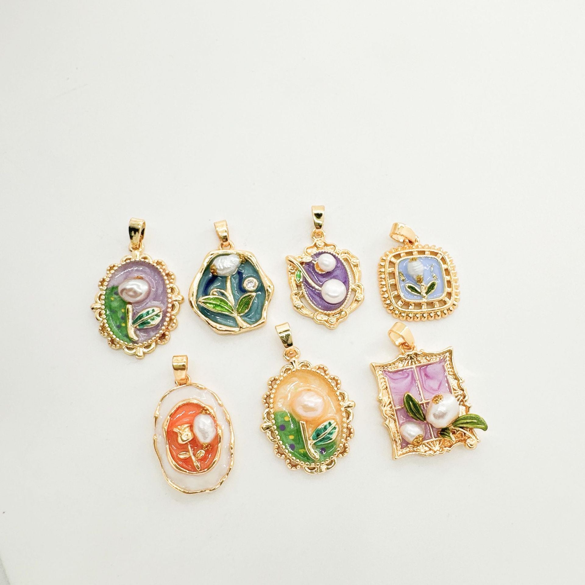 Wholesale Copper antique style enameled tulip flower pendant