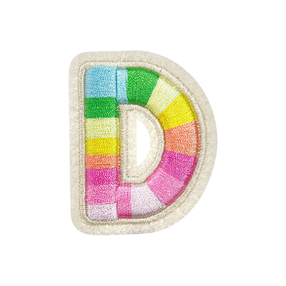 Wholesale Rainbow 3D Embroidered 26 Alphabet Letter Patches Self Adhesive DIY Fashion Accessory For Shoes Hats