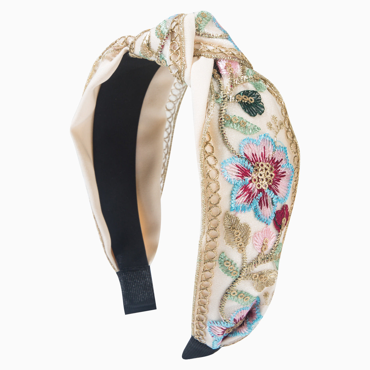 Wholesale  Light Luxury Satin Mesh Embroidered Headband Chinese Style High Cranial Top Wide Side Internet Celebrity Fashionable Daily Exterior Headwear