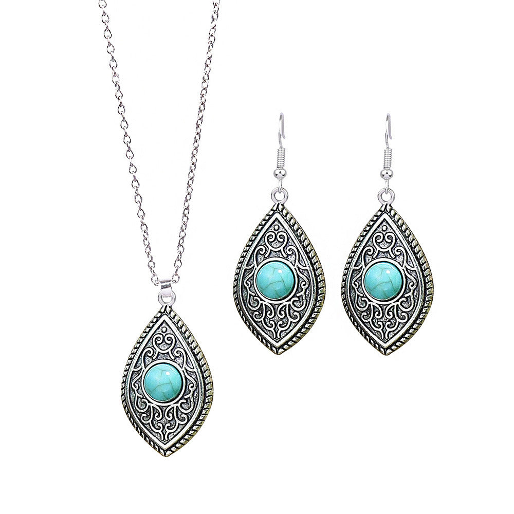 Wholesale Turquoise Pendant Alloy Earrings Jewelry Set