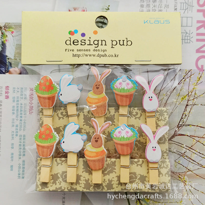 Wholesale Easter element collection cartoon rabbit clip hanging photo wall kindergarten flower shop card Easter egg small wooden clip