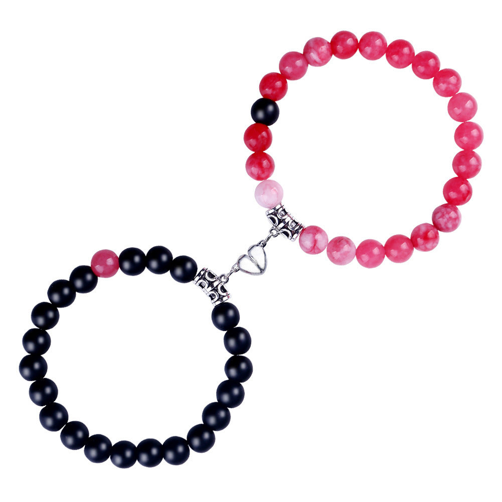 Wholesale Heart Magnetic  Agate Beaded Couple Bracelet