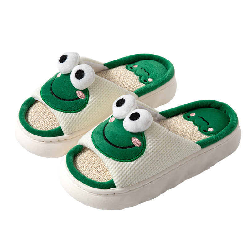 Wholesale Cute Frog Thick Sole Linen Slippers
