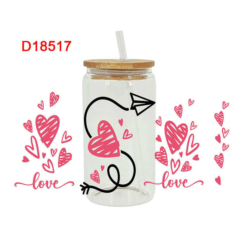 Wholesale Colorful Valentine' s Day Heart 16oz Cup UV DTF Wraps