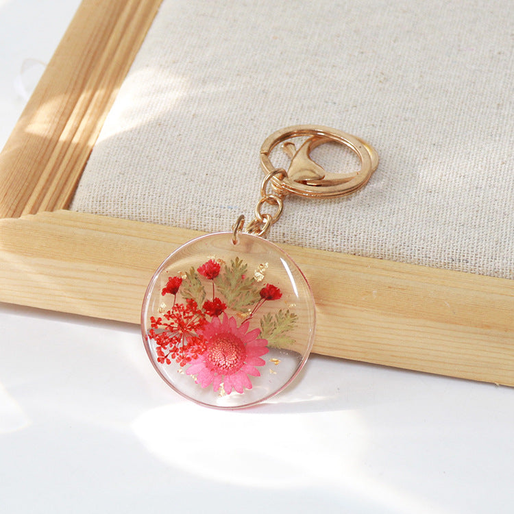 Wholesale 6pcs/pack Resin Natural Dried Flower Sunflower Keychain