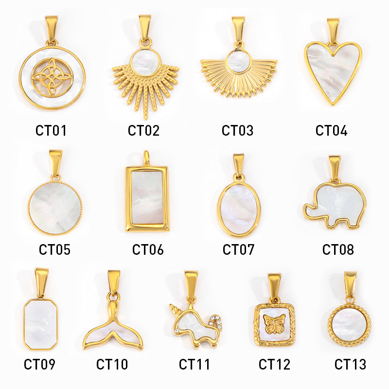 Wholesale 10pcs Love tailed unicorn elephant fan-shaped white shell mother pendant