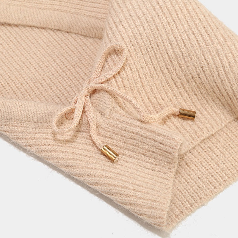 Wholesale 2023 Winter Rabbit Fur Warm Neck Protector Hooded Integrated Knitted Hat Woolen Hat