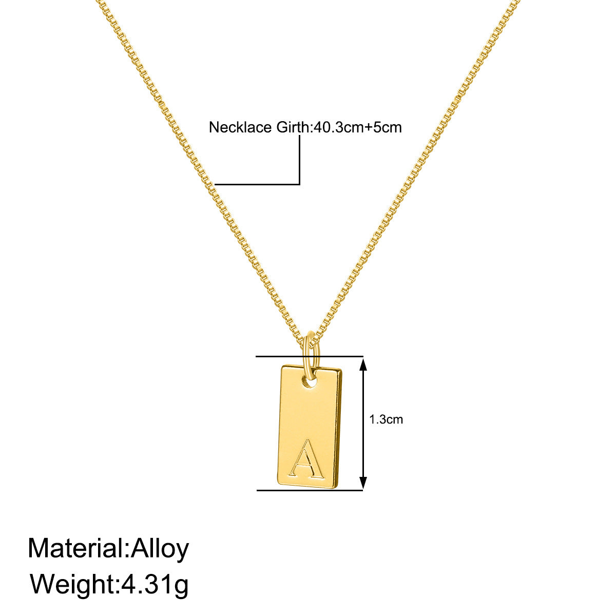 Wholesale 26 English Letter Square Necklace