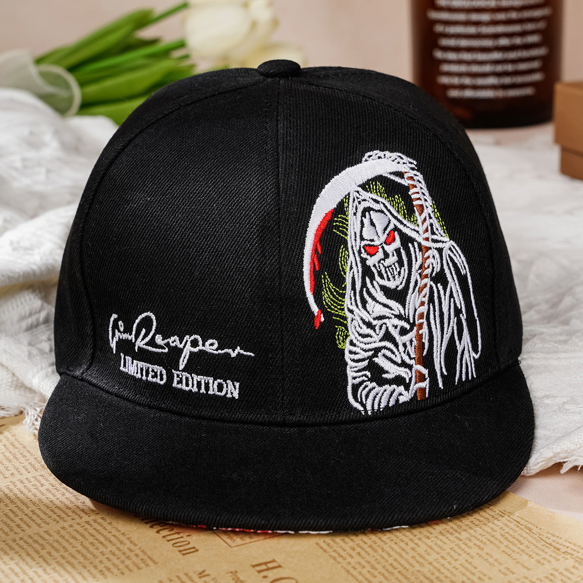 Wholesale Hip-hop Embroidered Reaper Polyester Baseball Caps