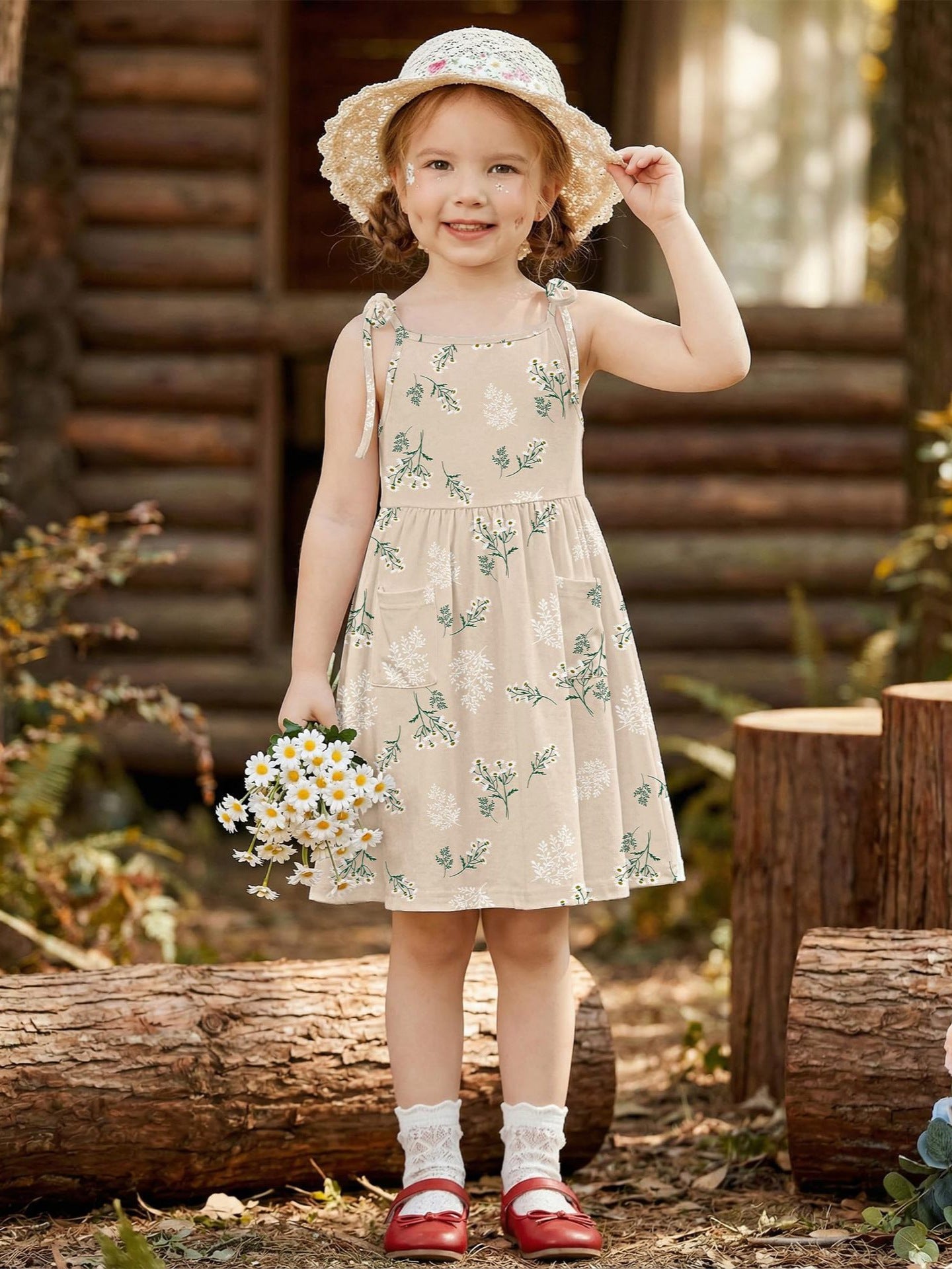 Wholesale Stylish Cotton Baby Girl Sleeveless Printed Dress With Pockets For Summer Everyday Wear And Resale