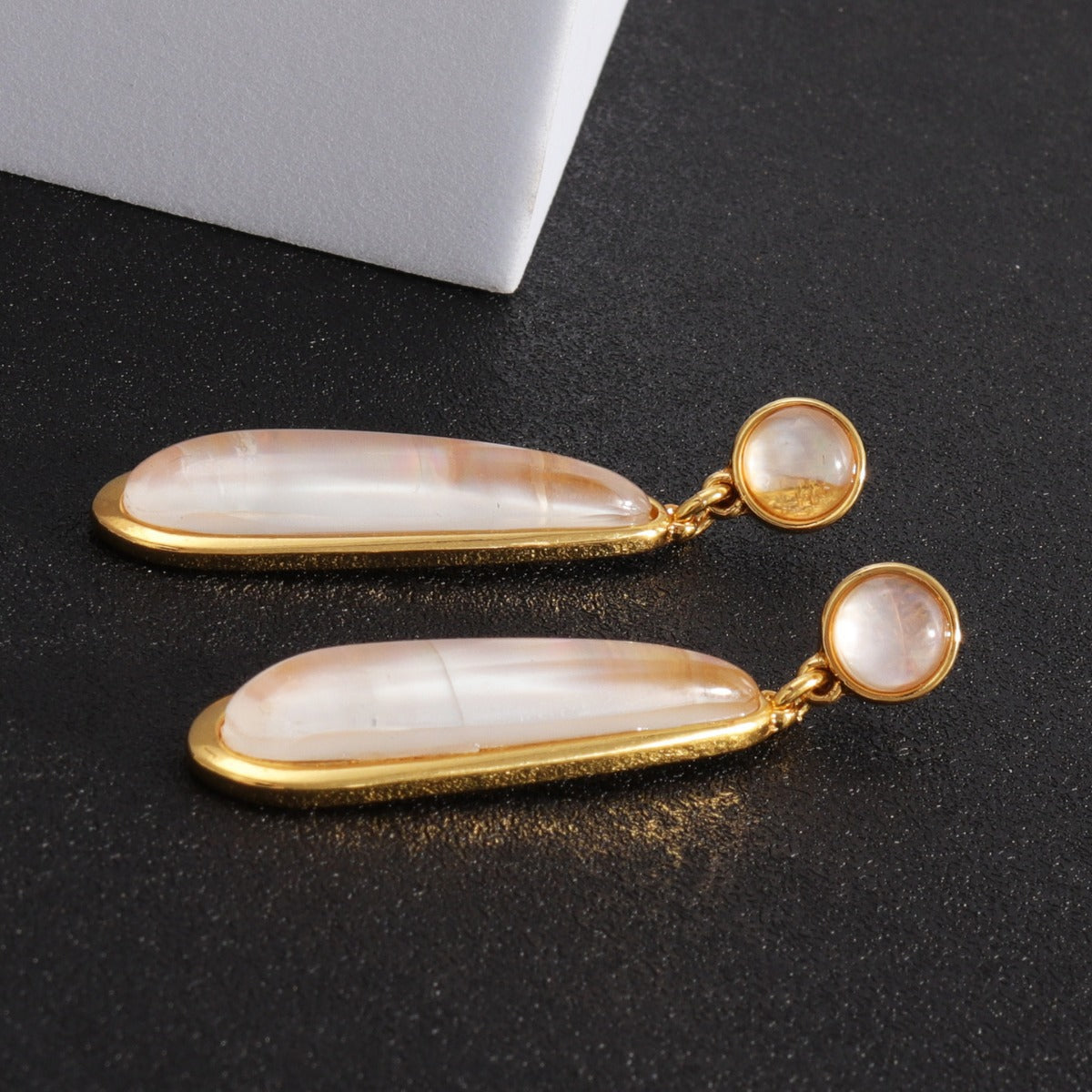 Wholesale Abalone Gold Plated Long Earrings