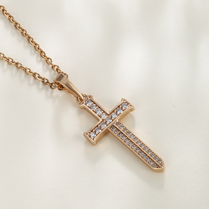 Wholesale Copper Micro Inlaid Zircon Cross Pendant, Personalized Hip-hop Character Necklaces