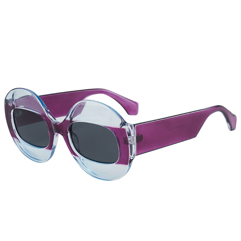 Wholesale Round Frame Color Contrast Hip-hop Unisex Personalized UV Resistant PC Sunglasses