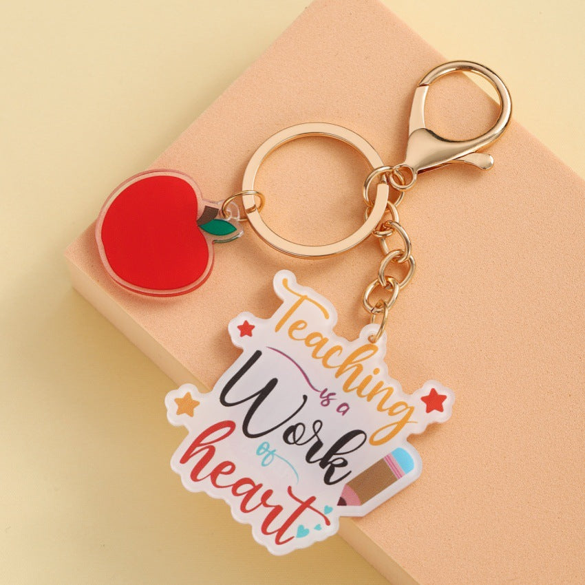 Wholesale Acrylic Apple Alphabet Teacher' s Day Keychain