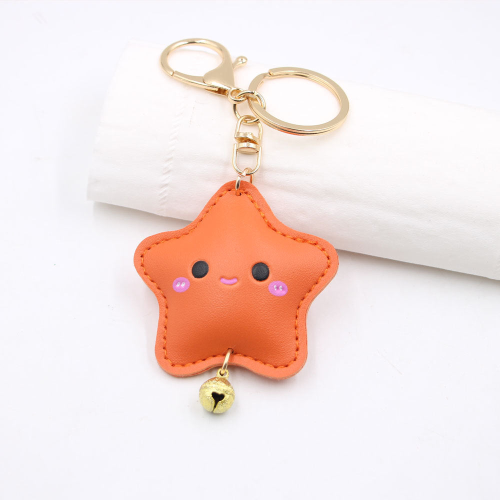 Wholesale Cute Embossed Star Car Keychain Face Faux Leather With Electroplated Finish Trendy Bag Charm Fashion Accessory For Gift And Resale