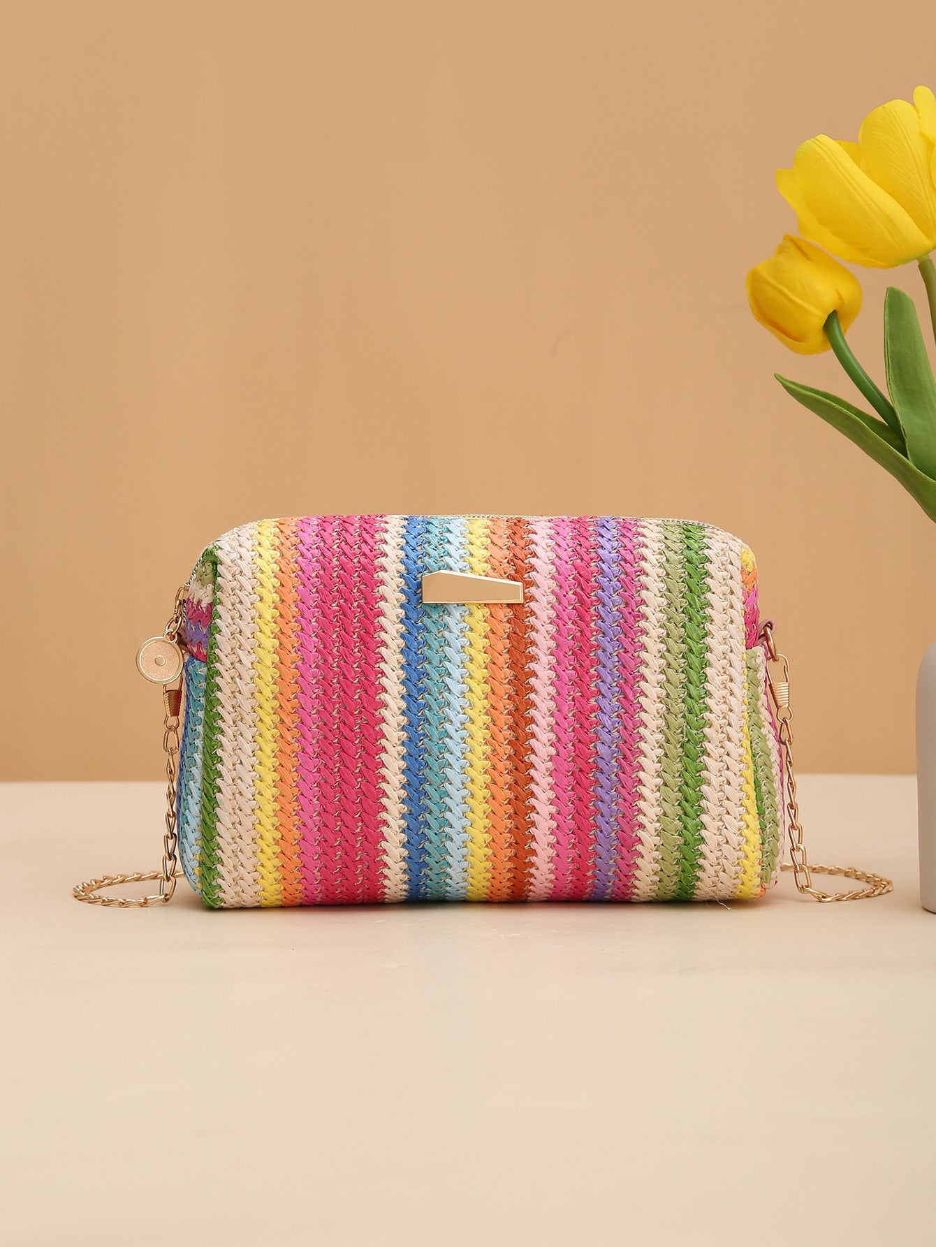 Wholesale Colorful Straw All-match Crossbody Rainbow Small Square Bag