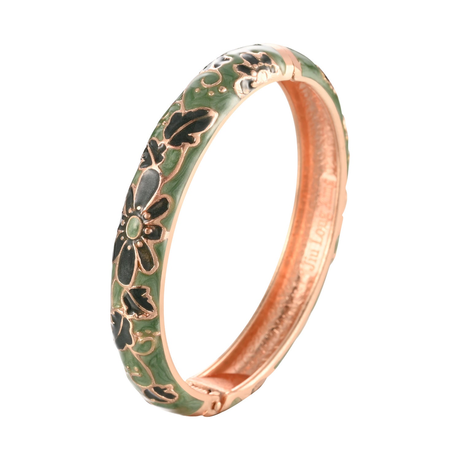 Pulsera de apertura de flores de aceite de esmalto verde de goteo de goteo al por mayor