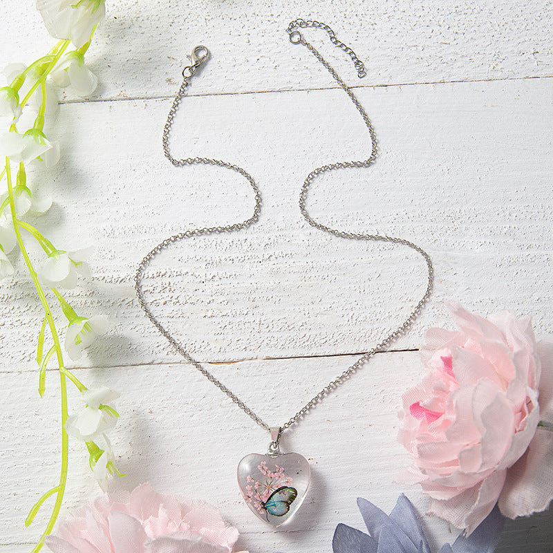 Wholesale Colorful Eternal Flower Butterfly heart necklace