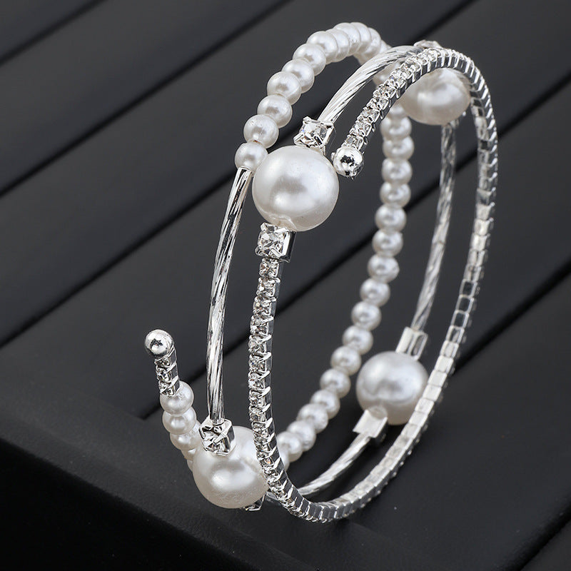 Wholesale Temperament Pearl and Rhinestone Multi-layer Bracelet