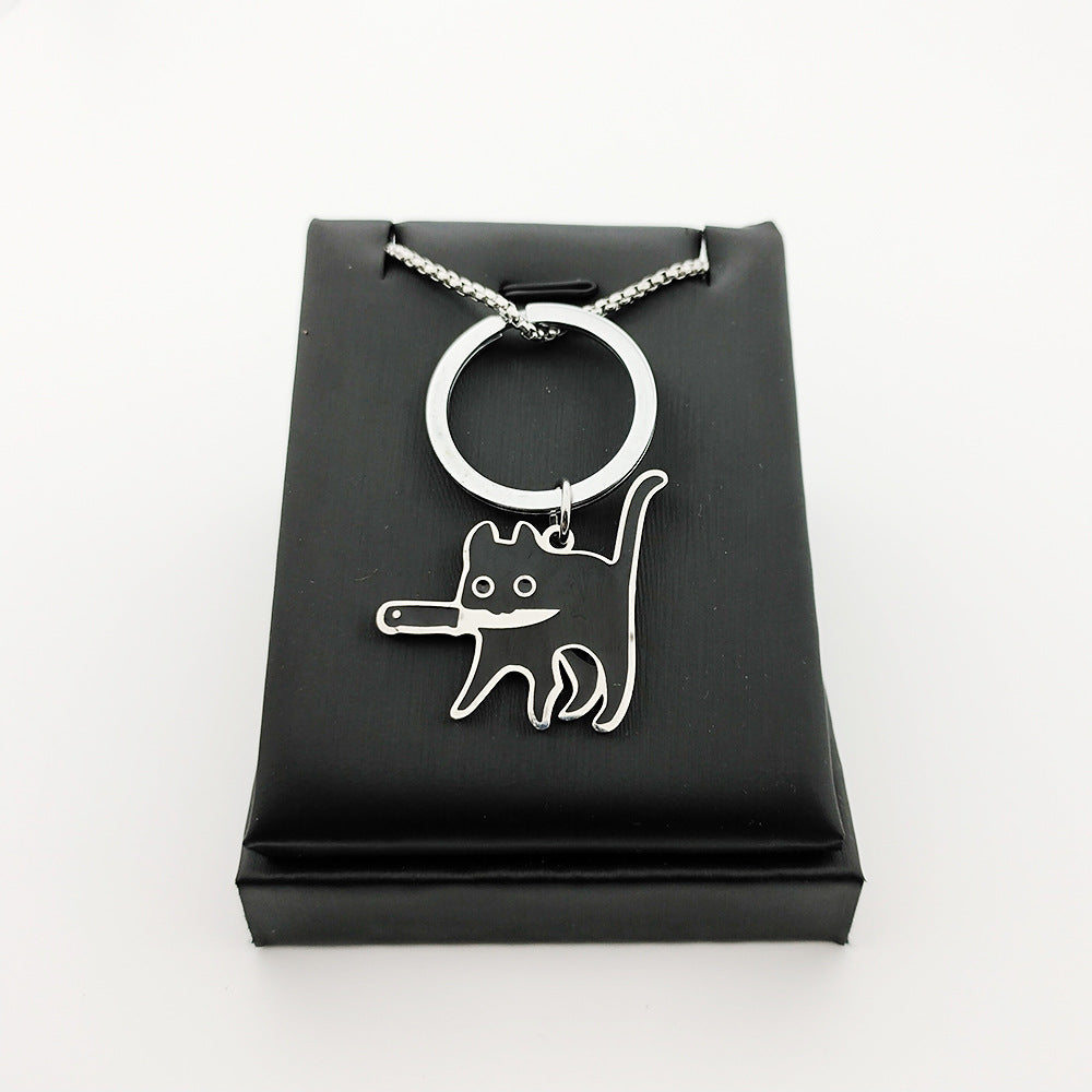 Wholesale Stainless Steel Creative Pocket Knife Cat Cartoon Titanium Steel Necklace