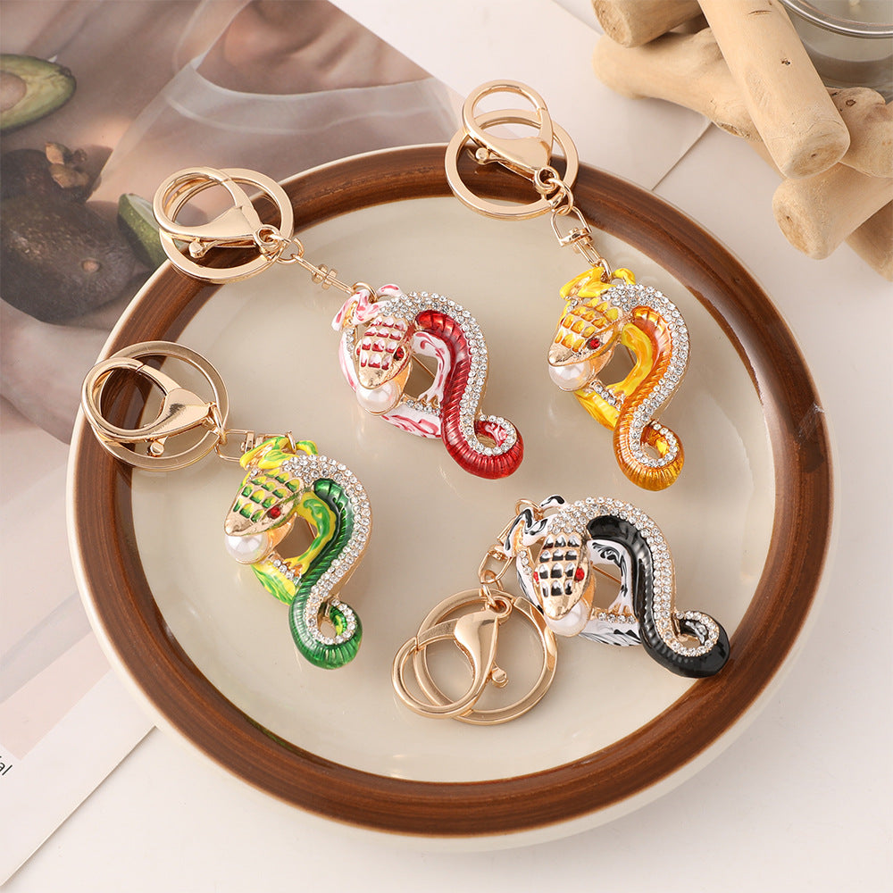 Wholesale New Creative Color Diamond-encrusted Zodiac Snake Car Keychain Zodiac Animal Bag Pendant Small Gift
