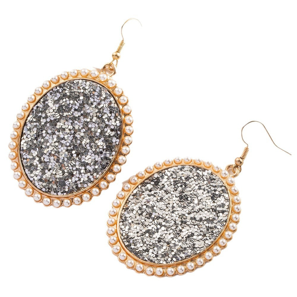 Wholesale Leopard Sequined Leather Vintage Diamond Pearl Earrings