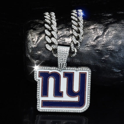 Wholesale Football Team Hip Hop Style Full Rhinestone Cuban Chain Necklace Gold Plated Alloy Jewelry Accessory Boutique Resale Gift