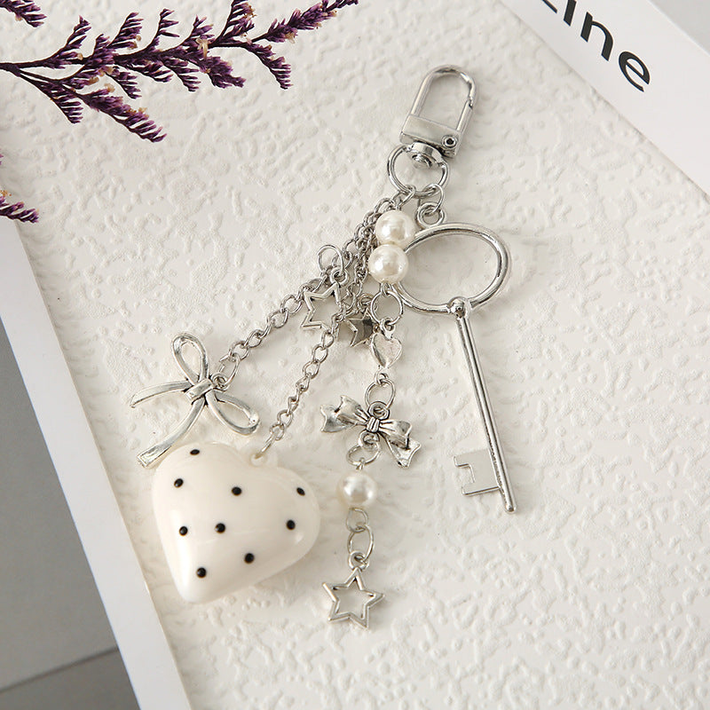 Wholesale Cute Key Pearl Bow Colorful Love Metal Keychain