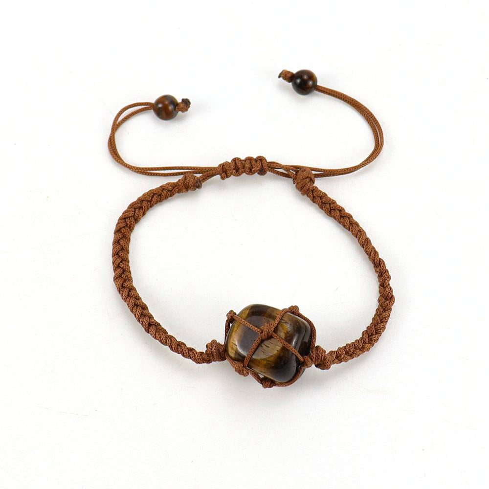 Wholesale Hand-woven Brown Jade Line Crystal Amethyst Stone Net Pocket Adjustable Bracelet