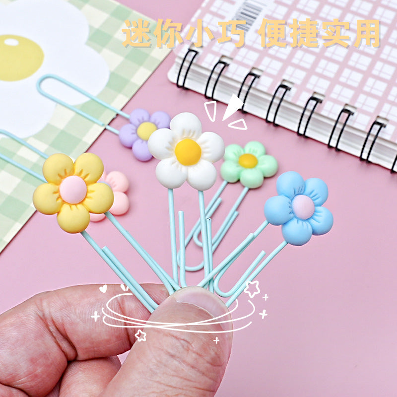 Wholesale 50pcs/pack flower paper clip pvc bookmark cartoon