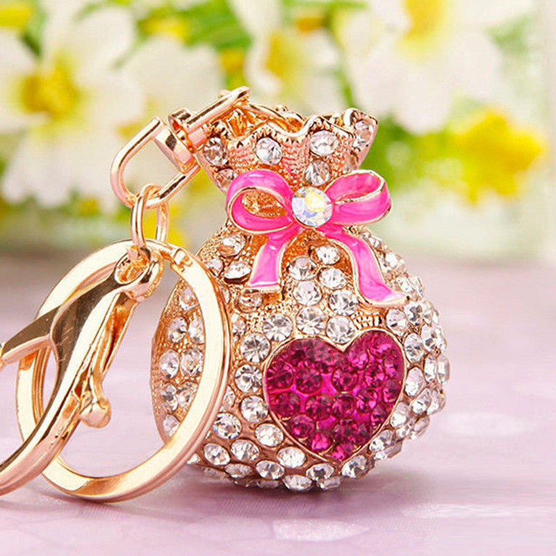 Wholesale Metal Pearl Heart Lucky Bag Keychain Cute Car Key Accessory Bag Charm For Women Gift